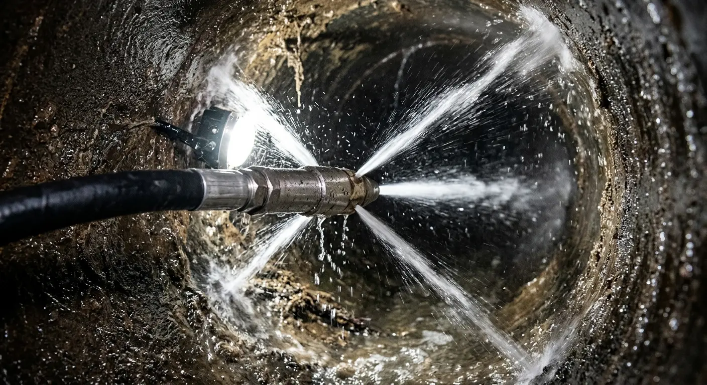 High-pressure hydro jetting nozzle cleaning sewer pipe for Trenchless Sewer Repair in Jeffersontown